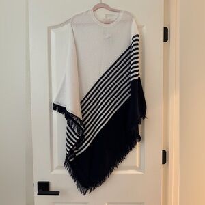 Soma Striped Lounge Poncho Wrap – Navy & White Fringed – Size S/M